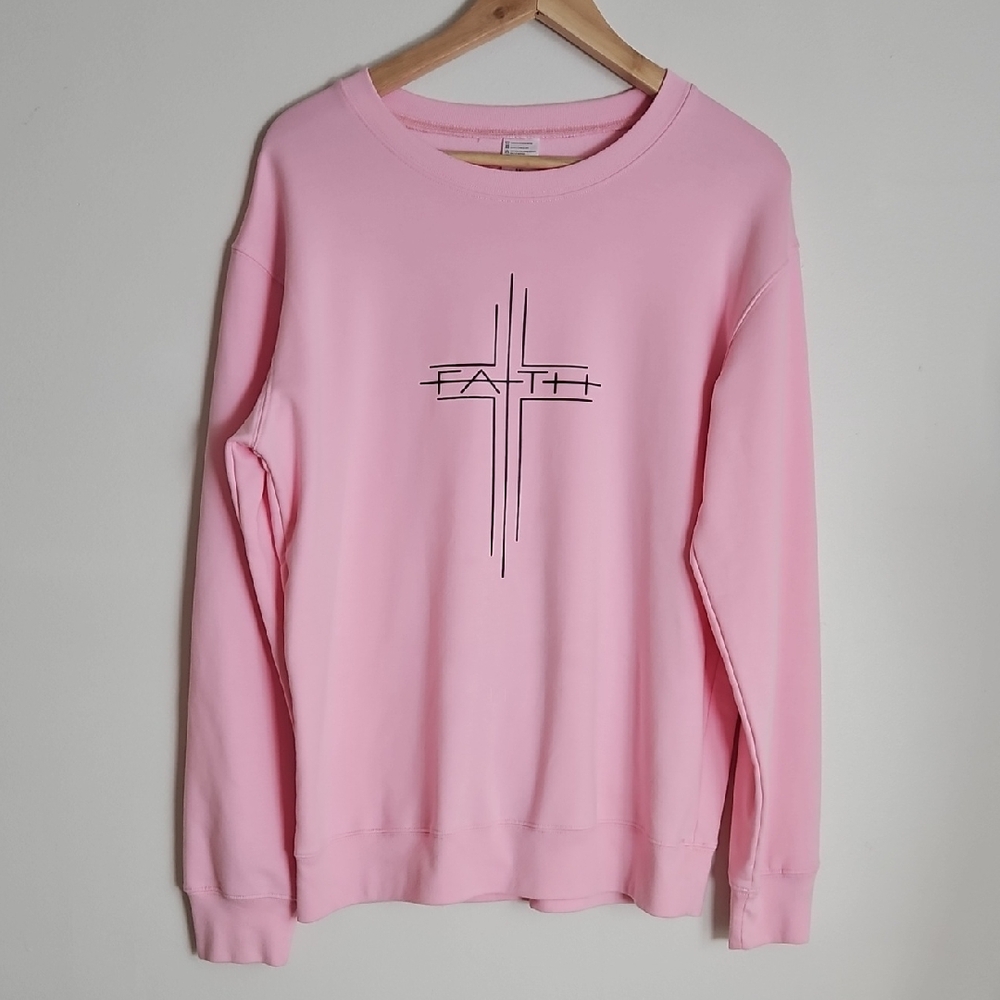 Faith Spellout Sweatshirt Womens 2XL Pink Soft Pullover